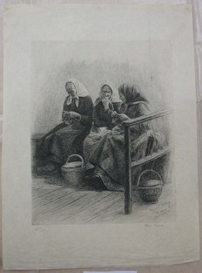 Oscar Grosch (American, 1863–1928). <em>Three Women Knitting</em>, 1908. Etching and drypoint, Sheet: 16 5/16 x 12 in. (41.5 x 30.5 cm). Brooklyn Museum, Gift of Margaret Grosch Williams, 55.164.7 (Photo: Brooklyn Museum, CUR.55.164.7.jpg)