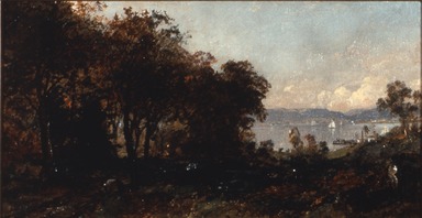 Jasper Francis Cropsey (American, 1823-1900). <em>View of the Hudson</em>, 1886. Oil on canvas, 8 5/8 × 16 in. (21.9 × 40.6 cm). Brooklyn Museum, Gift of Francis M. Ready in memory of his uncle, Martin C. Ready, 56.34 (Photo: Brooklyn Museum, CUR.56.34.jpg)