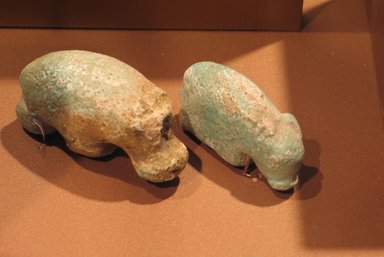  <em>Figure of a Hippopotamus</em>, ca. 3000–2675 B.C.E. Faience, 1 7/16 x 2 15/16 in. (3.7 x 7.4 cm). Brooklyn Museum, Gift of Mr. and Mrs. Alastair B. Martin, 58.14.2. Creative Commons-BY (Photo: , CUR.57.165.5_58.14.2_erg3.jpg)