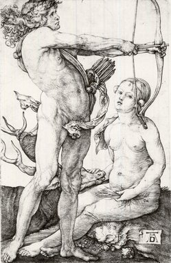 Albrecht Dürer (German, 1471-1528). <em>Apollo and Diana</em>, ca. 1503. Engraving on laid paper, 4 1/2 x 2 3/4 in. (11.4 x 7 cm). Brooklyn Museum, Gift of Mrs. Charles Pratt, 57.188.11 (Photo: Brooklyn Museum, CUR.57.188.11.jpg)