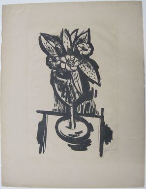 Marsden Hartley (American, 1877-1943). <em>Flowers in Goblet #1</em>, 1923. Lithograph in black ink on beige to brown, medium thick, slightly textured machine-made wove paper, Sheet: 25 3/8 x 19 11/16 in. (64.5 x 50 cm). Brooklyn Museum, Dick S. Ramsay Fund, 58.9.5 (Photo: Brooklyn Museum, CUR.58.9.5.jpg)