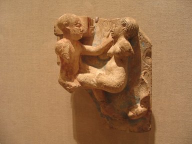  <em>Relief of a Copulating Couple</em>, 305-30 B.C.E. Limestone, base: 6 5/16 x 5 7/16 in. (16 x 13.8 cm). Brooklyn Museum, Charles Edwin Wilbour Fund, 60.181. Creative Commons-BY (Photo: Brooklyn Museum, CUR.60.181_wwgA-2.jpg)