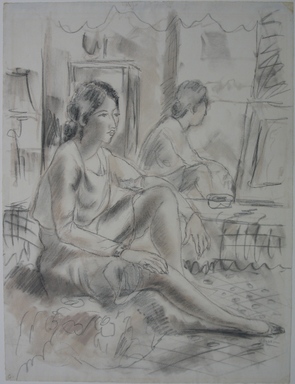 Emil Ganso (American, 1895–1941). <em>Seated Woman</em>, n.d. Chalk and graphite on paper, Sheet: 20 13/16 x 15 3/4 in. (52.9 x 40 cm). Brooklyn Museum, Gift of Dr. Charles Goodsell, 60.54.1 (Photo: Brooklyn Museum, CUR.60.54.1.jpg)