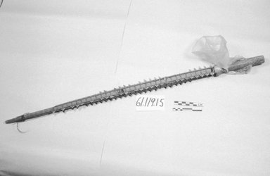 Kiribati. <em>Thrusting Club</em>. Wood, shark teeth, 28 1/8 in. (71/4 cm) l. Brooklyn Museum, Gift of Lillian M. Oakman, 61.119.15. Creative Commons-BY (Photo: Brooklyn Museum, CUR.61.119.15_cropped_bw.jpg)
