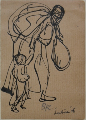 Boardman Robinson (American, 1876-1952). <em>Leaves From a Serbian Sketchbook: Sketch of a Mother and Child</em>, 1915. Pen and black ink on paper, Sheet: 3 11/16 x 2 9/16 in. (9.4 x 6.5 cm). Brooklyn Museum, Gift of Robert de Vries, 62.20.1 (Photo: Brooklyn Museum, CUR.62.20.1.jpg)