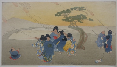 Bertha Lum (American, 1879–1954). <em>Kites</em>, 1913. Woodcut in color on wove Japan paper, Sheet: 8 3/16 x 14 5/8 in. (20.8 x 37.1 cm). Brooklyn Museum, Gift of the Achenbach Foundation for Graphic Arts, 63.108.4. © artist or artist's estate (Photo: Brooklyn Museum, CUR.63.108.4.jpg)