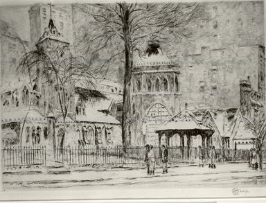 Frederick Childe Hassam (American, 1859–1935). <em>The Little Church Around the Corner</em>, 1923. Etching Brooklyn Museum, Gift of Joseph S. Gotlieb, 63.234.3 (Photo: Brooklyn Museum, CUR.63.234.3.jpg)