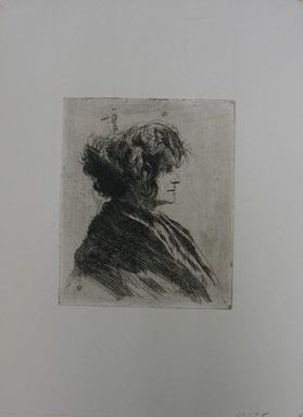 Joseph Stella (American, born Italy, 1877–1946). <em>Untitled (Bust of a Woman in Profile)</em>, n.d. Etching on paper, Sheet: 13 1/16 x 9 5/8 in. (33.2 x 24.4 cm). Brooklyn Museum, Gift of Bernard Rabin in memory of Nathan Krueger, 63.59.5 (Photo: Brooklyn Museum, CUR.63.59.5.jpg)