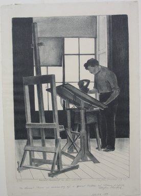 Stefan Hirsch (American, born Germany, 1899–1964). <em>Robert Laurent in His Studio</em>, 1929. Lithograph on paper, Sheet: 15 7/8 x 11 3/16 in. (40.3 x 28.4 cm). Brooklyn Museum, Gift of The Louis E. Stern Foundation, Inc., 64.101.189. © artist or artist's estate (Photo: Brooklyn Museum, CUR.64.101.189.jpg)