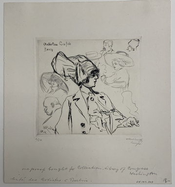 Willibald Wolf Rudinoff (Russian, born 1866). <em>Artists in Cafe, Berlin</em>, 1912. Drypoint on wove paper, 5 1/2 x 5 7/8 in. (14 x 15 cm). Brooklyn Museum, Gift of The Louis E. Stern Foundation, Inc., 64.101.303 (Photo: , CUR.64.101.303.jpg)
