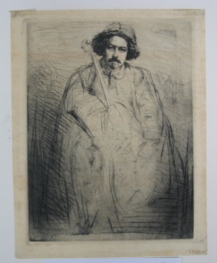 James Abbott McNeill Whistler (American, 1834–1903). <em>Portrait of Becquet</em>. Etching on tissue paper, Image: 9 7/8 x 7 9/16 in. (25.1 x 19.2 cm). Brooklyn Museum, Gift of The Louis E. Stern Foundation, Inc., 64.101.335 (Photo: Brooklyn Museum, CUR.64.101.335.jpg)