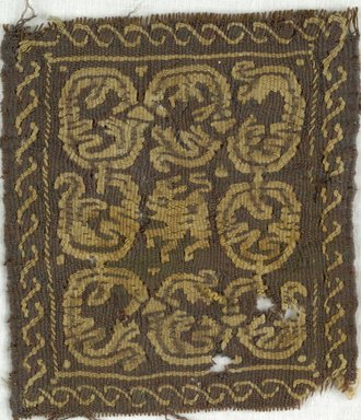 Coptic. <em>Square Fragment with Animal and Botanical Decoration</em>, 5th–7th century C.E. Wool, 3 3/4 x 4 1/2 in. (9.5 x 11.4 cm). Brooklyn Museum, Gift of Adelaide Goan, 64.114.253 (Photo: Brooklyn Museum (in collaboration with Index of Christian Art, Princeton University), CUR.64.114.253_ICA.jpg)