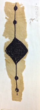 Coptic. <em>Fragment with Figural and Potted Botanical Decoration</em>, 5th-7th century C.E. Flax, wool, 3 1/2 x 12 3/4 in. (8.9 x 32.4 cm). Brooklyn Museum, Gift of Adelaide Goan, 64.114.257 (Photo: , CUR.64.114.257_view01.jpg)
