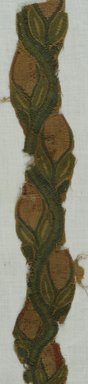 Coptic. <em>Band Fragment with Botanical Decoration</em>, 5th-7th century C.E. Flax, wool, 3 x 14 1/2 in. (7.6 x 36.8 cm). Brooklyn Museum, Gift of Adelaide Goan, 64.114.260 (Photo: Brooklyn Museum (in collaboration with Index of Christian Art, Princeton University), CUR.64.114.260_ICA.jpg)