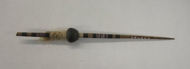  <em>Spindle and Whorl, Fragment</em>, 1000-1400. Wood, ceramic, pigment, camelid fiber, 1/2 x 1/2 x 6 1/2 in. (1.3 x 1.3 x 16.5 cm). Brooklyn Museum, Gift of Adelaide Goan, 64.114.27 (Photo: Brooklyn Museum, CUR.64.114.27.jpg)