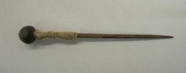  <em>Spindle, Fragment</em>, Undetermined or 1000-1400. Wood, ceramic, pigment, cotton?, 1/2 x 1/2 x 4 1/2 in. (1.3 x 1.3 x 11.4 cm). Brooklyn Museum, Gift of Adelaide Goan, 64.114.34 (Photo: Brooklyn Museum, CUR.64.114.34.jpg)