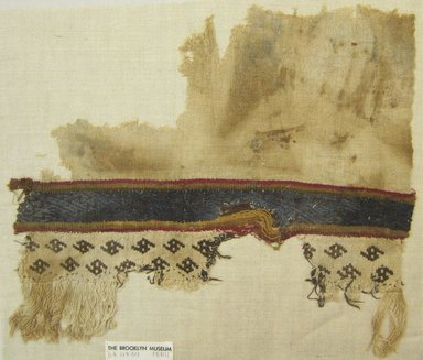 Possibly Chimú. <em>Loincloth Fragment or Textile Fragment, Undetermined</em>, 1532-1700 or 1000-1400. Cotton, camelid fiber, 11 x 12 5/8in. (28 x 32cm). Brooklyn Museum, Gift of Adelaide Goan, 64.114.69 (Photo: Brooklyn Museum, CUR.64.114.69.jpg)