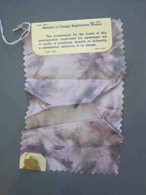 Onondaga Silk Company, Inc. (1925-1981). <em>Textile Swatches</em>, 1948-1959. Silk, 7 1/2 x 4 1/2 in. (19.1 x 11.4 cm). Brooklyn Museum, Gift of the Onondaga Silk Company, 64.130.163 (Photo: Brooklyn Museum, CUR.64.130.163_reverse.jpg)