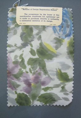 Onondaga Silk Company, Inc. (1925-1981). <em>Textile Swatches</em>, 1948-1959. Silk, 7 1/2 x 5 in. (19.1 x 12.7 cm). Brooklyn Museum, Gift of the Onondaga Silk Company, 64.130.164 (Photo: Brooklyn Museum, CUR.64.130.164_reverse.jpg)
