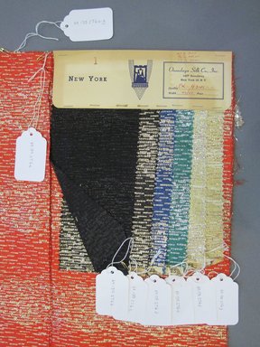 Onondaga Silk Company, Inc. (1925-1981). <em>Textile Swatches</em>, 1948-1959. 47% silk, 36% nylon, 17% metal, a: 22 1/2 x 17 1/4 in. (57.2 x 43.8 cm). Brooklyn Museum, Gift of the Onondaga Silk Company, 64.130.276a-g (Photo: Brooklyn Museum, CUR.64.130.276a-g.jpg)