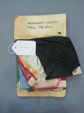 Onondaga Silk Company, Inc. (1925-1981). <em>Textile Swatches</em>, 1963-1964. Silk, cardstock, cellophane tape, card: 10 x 6 1/4 in. (25.4 x 15.9 cm). Brooklyn Museum, Gift of the Onondaga Silk Company, 64.130.39 (Photo: Brooklyn Museum, CUR.64.130.39.jpg)