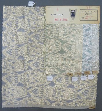Onondaga Silk Company, Inc. (1925-1981). <em>Textile Swatches</em>, 1948-1959. 52% acetate; 17% nylon; 14% wool; 8% metal, largest component (a): 18 x 16 1/2 in. (45.7 x 41.9 cm). Brooklyn Museum, Gift of the Onondaga Silk Company, 64.130.74a-e (Photo: Brooklyn Museum, CUR.64.130.74a-e.jpg)