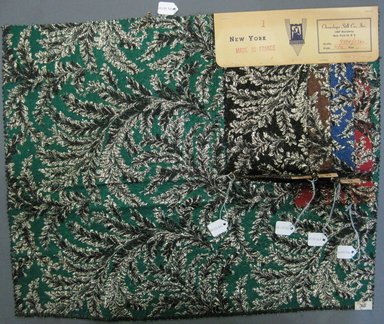 Onondaga Silk Company, Inc. (1925-1981). <em>Textile Swatches</em>, 1948-1959. silk; metal, largest component (a): 21 x 17 in. (53.3 x 43.2 cm). Brooklyn Museum, Gift of the Onondaga Silk Company, 64.130.82a-e (Photo: Brooklyn Museum, CUR.64.130.82a-e.jpg)
