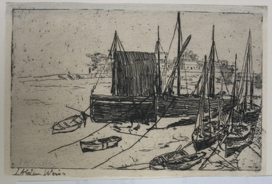 Julian Alden Weir (American, 1852–1919). <em>Boats at Port Erin - Isle of Man</em>, 20th century. Etching on laid paper, Sheet: 3 15/16 x 5 15/16 in. (10 x 15.1 cm). Brooklyn Museum, Gift of Joseph S. Gotlieb, 64.166.4 (Photo: Brooklyn Museum, CUR.64.166.4.jpg)