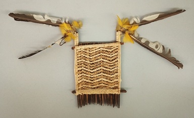 Tapirape. <em>Comb</em>, 20th century. Wood, cotton, feathers, 6 × 14 3/8 × 1 1/2 in. (15.2 × 36.5 × 3.8 cm). Brooklyn Museum, A. Augustus Healy Fund, 64.214.18. Creative Commons-BY (Photo: Brooklyn Museum, CUR.64.214.18.jpg)