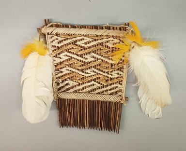 Possibly Tapirape. <em>Comb</em>, 20th century. Cane, cotton, feathers, 6 1/8 × 8 1/4 × 2 1/8 in. (15.6 × 21 × 5.4 cm). Brooklyn Museum, A. Augustus Healy Fund, 64.214.23. Creative Commons-BY (Photo: Brooklyn Museum, CUR.64.214.23.jpg)