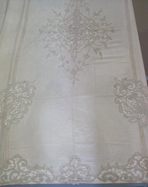  <em>Tablecloth with Undercoat</em>, ca. 1900. Silk, silk satin, lace, 82 x 100 in. (208.3 x 254 cm). Brooklyn Museum, Anonymous gift, 64.241.79. Creative Commons-BY (Photo: Brooklyn Museum, CUR.64.241.79.jpg)