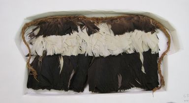 Nasca-Wari. <em>Small Crown? or Armband?</em>, 200-1000 C.E. Cotton, feather, 5 3/4 × 11 1/4 × 1/2 in. (14.6 × 28.6 × 1.3 cm), including ties. Brooklyn Museum, Gift of Jack Lenor Larsen, 65.269.2. Creative Commons-BY (Photo: , CUR.65.269.2.jpg)