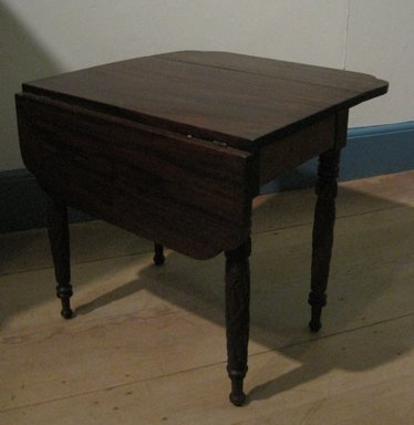 American. <em>Miniature Drop-Leaf Table, Empire Style</em>, ca. 1845. Mahogany (eastern white pine secondary), 16 3/4 x 17 1/2 x 12 1/2 in. (42.5 x 44.5 x 31.8 cm). Brooklyn Museum, Bequest of Laura L. Barnes, 67.120.11. Creative Commons-BY (Photo: Brooklyn Museum, CUR.67.120.11_threequarter.jpg)