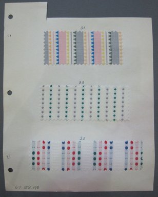 Fab-Tex Inc.. <em>Fabric Swatch</em>, 1963-1966. Cotton, synthetic and silk, sheet: 8 1/4 x 10 1/2 in. (21 x 26.7 cm). Brooklyn Museum, Gift of Fab-Tex Inc., 67.158.198 (Photo: Brooklyn Museum, CUR.67.158.198.jpg)