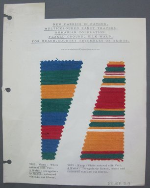 Fab-Tex Inc.. <em>Fabric Swatch</em>, 1963–1966. Silk, sheet: 8 1/4 x 10 1/2 in. (21 x 26.7 cm). Brooklyn Museum, Gift of Fab-Tex Inc., 67.158.213 (Photo: Brooklyn Museum, CUR.67.158.213.jpg)