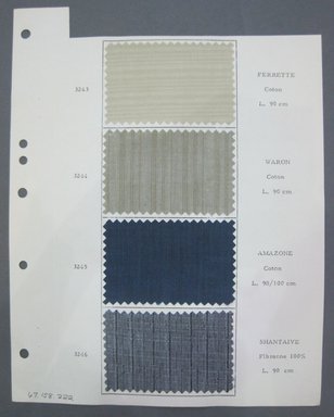 Fab-Tex Inc.. <em>Fabric Swatch</em>, 1963-1966. Cotton and synthetic, sheet: 8 1/4 x 10 1/2 in. (21 x 26.7 cm). Brooklyn Museum, Gift of Fab-Tex Inc., 67.158.222 (Photo: Brooklyn Museum, CUR.67.158.222.jpg)