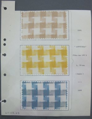 Fab-Tex Inc.. <em>Fabric Swatch</em>, 1963–1966. Silk, sheet: 8 1/4 x 10 1/2 in. (21 x 26.7 cm). Brooklyn Museum, Gift of Fab-Tex Inc., 67.158.23 (Photo: Brooklyn Museum, CUR.67.158.23.jpg)