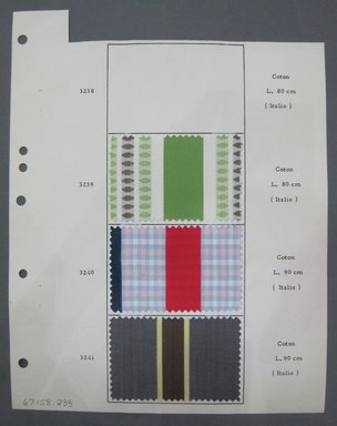 Fab-Tex Inc.. <em>Fabric Swatch</em>, 1963-1966. Cotton, sheet: 8 1/4 x 10 1/2 in. (21 x 26.7 cm). Brooklyn Museum, Gift of Fab-Tex Inc., 67.158.233 (Photo: Brooklyn Museum, CUR.67.158.233.jpg)