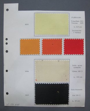 Fab-Tex Inc.. <em>Fabric Swatch</em>, 1963–1966. Synthetic and cotton, sheet: 8 1/4 x 10 1/2 in. (21 x 26.7 cm). Brooklyn Museum, Gift of Fab-Tex Inc., 67.158.235 (Photo: Brooklyn Museum, CUR.67.158.235.jpg)