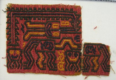 Paracas Necropolis. <em>Textile Fragments, unascertainable or possible Mantle, Fragments</em>, 200–600. Cotton, camelid fiber, a: 3 1/2 × 3 1/8 in. (8.9 × 7.9 cm). Brooklyn Museum, Gift of Adelaide Goan, 67.159.10a-b. Creative Commons-BY (Photo: Brooklyn Museum, CUR.67.159.10a-b.jpg)