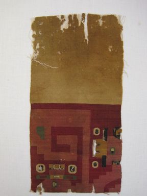 Wari. <em>Tunic, Fragment</em>, 600–1000. Cotton, camelid fiber, 4 3/4 × 9 1/2 in. (12.1 × 24.1 cm). Brooklyn Museum, Gift of Adelaide Goan, 67.159.1. Creative Commons-BY (Photo: , CUR.67.159.1_detail.jpg)