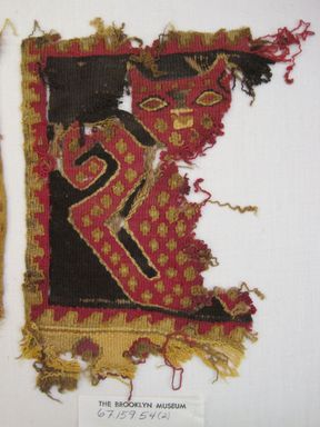 Chimú (attrib by Anne Rowe and Nobuko Kajitani, 1993). <em>Textile Fragment, undetermined</em>, 1000-1532. Cotton, camelid fiber, 7 1/2 × 5 3/4 in. (19.1 × 14.6 cm). Brooklyn Museum, Gift of Adelaide Goan, 67.159.54.2. Creative Commons-BY (Photo: , CUR.67.159.54.2.jpg)