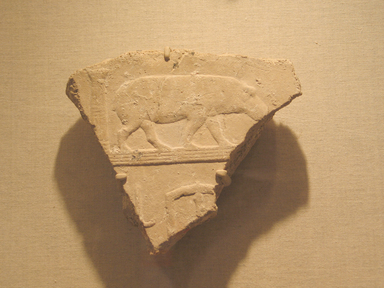  <em>Relief of a Hippopotamus</em>, ca. 589 B.C.E.-570 B.C.E. Gypsum or gesso gypsum, 5 11/16 × 6 1/2 × 1 5/16 in. (14.5 × 16.5 × 3.4 cm). Brooklyn Museum, Charles Edwin Wilbour Fund, 67.175.2. Creative Commons-BY (Photo: Brooklyn Museum, CUR.67.175.2_wwg8.jpg)