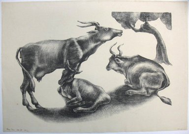 George Biddle (American, 1885-1973). <em>Three Cows</em>, 1932. Lithograph, 11 1/4 x 16 in. (28.6 x 40.6 cm). Brooklyn Museum, Gift of George Biddle, 67.185.24. © artist or artist's estate (Photo: Brooklyn Museum, CUR.67.185.24.jpg)