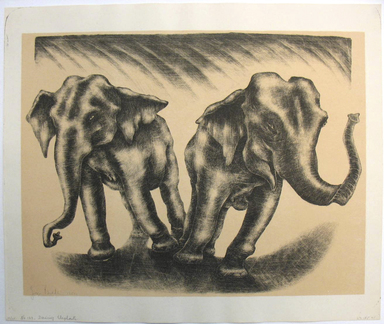 George Biddle (American, 1885-1973). <em>Dancing Elephants</em>, 1952. Lithograph, 13 7/8 x 18 1/8 in. (35.2 x 46 cm). Brooklyn Museum, Gift of George Biddle, 67.185.41. © artist or artist's estate (Photo: Brooklyn Museum, CUR.67.185.41.jpg)
