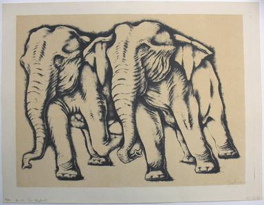 George Biddle (American, 1885–1973). <em>Two Elephants</em>, 1951. Lithograph, 12 7/8 x 17 1/8 in. (32.7 x 43.5 cm). Brooklyn Museum, Gift of George Biddle, 67.185.43. © artist or artist's estate (Photo: Brooklyn Museum, CUR.67.185.43.jpg)