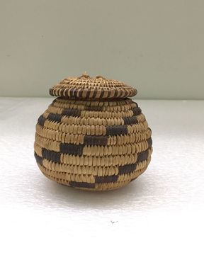 Tohono O'odham (Papago). <em>Basket</em>, late 19th - early 20th century. Fiber, 4 3/8 × 4 3/4 × 4 7/8 in. (11.1 × 12.1 × 12.4 cm), including lid. Brooklyn Museum, Gift of J.L. Greason, 67.26.6. Creative Commons-BY (Photo: Brooklyn Museum, CUR.67.26.6_view01.jpg)