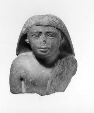  <em>Bust of a Man</em>, ca. 2338–2298 B.C.E. Quartzite, 4 5/8 × 4 1/16 × 2 13/16 in. (11.8 × 10.3 × 7.2 cm). Brooklyn Museum, Charles Edwin Wilbour Fund, 67.69.1. Creative Commons-BY (Photo: Brooklyn Museum, CUR.67.69.1_negA_bw.jpg)