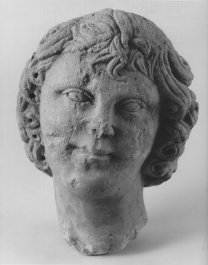  <em>Head of a Youth</em>. Limestone, 10 1/16 x 7 7/8 x 7 1/2 in. (25.6 x 20 x 19 cm). Brooklyn Museum, Charles Edwin Wilbour Fund, 68.151. Creative Commons-BY (Photo: Brooklyn Museum, CUR.68.151_NegA_print.bw.jpg)