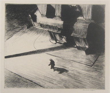 Edward Hopper (American, 1882-1967). <em>Night Shadows</em>, 1921. Etching, Sheet: 11 x 13 3/4 in. (27.9 x 34.9 cm). Brooklyn Museum, Gift of Mrs. Edwin De T. Bechtel, 68.192.17. © artist or artist's estate (Photo: Brooklyn Museum, CUR.68.192.17.jpg)